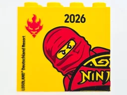 Brick 2 x 4 x 3 with 2026 LEGOLAND Deutschland Resort and NINJAGO 15 Logo Upper Left Quarter with Kai Minifigure Pattern