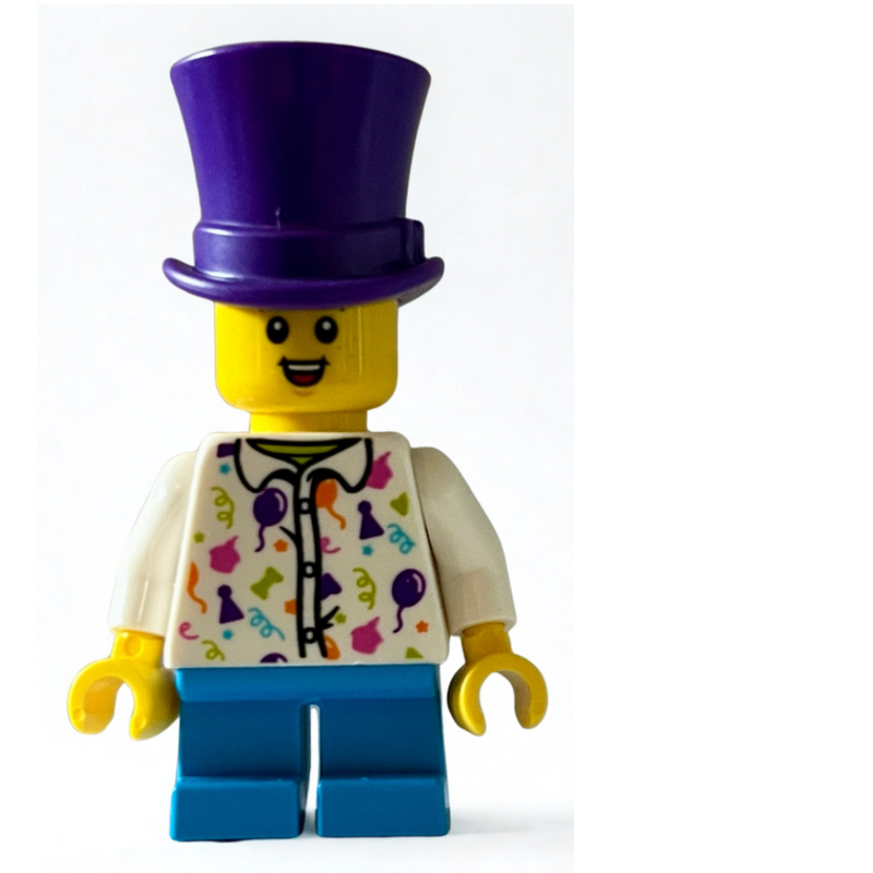 Lego Boy, White Shirt with Balloons, Dark Purple Top Hat