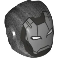 Helmet with Armor Plates and Ear Protectors with Silver Face, Metallic Gray Outline, and White Rectangular Eyes Print (Blazer) / Pearl Titanium