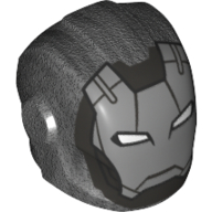 Lego Helmet with Armor Plates and Ear Protectors with Silver Face, Metallic Gray Outline, and White Rectangular Eyes Print (Blazer) / Pearl Titanium