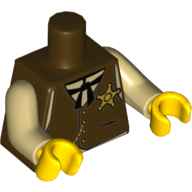 Lego Torso Vest, Sheriff Star Badge, Gold Chain, Black Tie Print, Tan Arms, Yellow Hands / Dark Brown