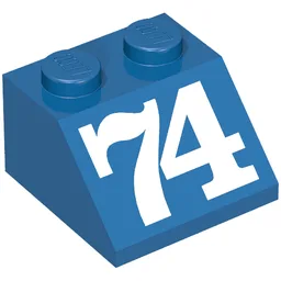 Brick Sloped 45° 2 x 2 with White '74' Print / Blue