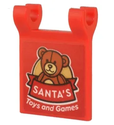 Flag 2 x 2 Square with Flared Edge with Dark Orange Teddy Bear, Red Ribbon and White 'SANTA'S Toys and Games' Pattern (Sticker) - Set 10308