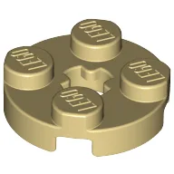 Plate Round 2 x 2 with Axle Hole Type 1 (+ Opening) / Tan