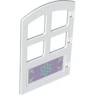 Duplo Door 1 x 4 x 4 with Four Panes and Curved Top with Snowflake Print / White
