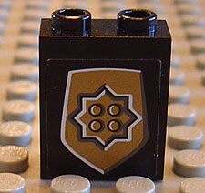 Lego Panel 1 x 2 x 2 - Hollow Studs with Gold World City Police Badge on Black Background Pattern (Sticker) - Set 7035