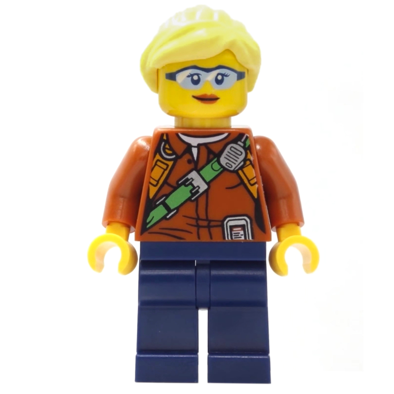 Lego Explorer, Woman, Shirt with Radio and Green Belt, Bright Light Yellow Hair, Glasses