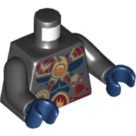 Lego Torso Muscles, Dark Red Straps and Armor and Fire Chi Emblem Print, Black Arms, Dark Blue Hands / Black