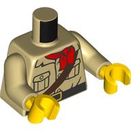 Lego Torso, Shirt, Pockets, Buttons, Dark Brown Belt, Strap, Red Handkerchief print, Tan Arms, Yellow Hands / Tan