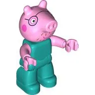Duplo Figure, Pig with Dark Pink Cheeks, Glasses Print / Dark Turquoise