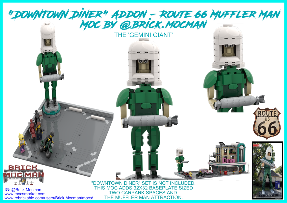 Lego Downtown Diner Add On - Route 66 Muffler Man "Gemini Giant"