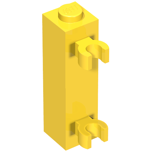 Lego Brick Special 1 x 1 x 3 with 2 Clips Vertical [Solid Stud, Thick U Clips] / Yellow