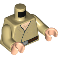 Lego Torso Robe, Open with Brown Belt and Chest Hair Print (Wuher), Tan Arms, Light Nougat Hands / Tan