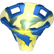 Lego Cone Reverse with 4 Handles, Spinner, with Marbled Blue Pattern / Trans-Neon Green