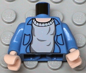 Lego Torso Shirt Open with Collar and Pockets over Light Bluish Gray Sweater, Light Nougat Neck Pattern / Blue Arms / Light Nougat Hands
