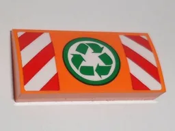 Slope, Curved 2 x 4 x 2/3 with Bottom Tubes with Recycling Arrows and Red and White Danger Stripes Pattern (Sticker) - Set 60118