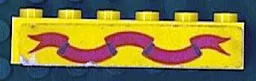 Brick 1 x 6 with Dark Pink Ribbon on Yellow Background Pattern (Sticker) - Sets 375-2 / 6075-2