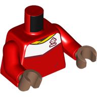 Lego Torso Soccer Shirt, White Top, Yellow Collar, Dice Logo / 'Oshoala' print, Red Arms, Medium Brown Hands / Red