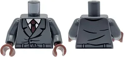 Torso Coat with Black Button, Creases and Belt over White Shirt with Collar and Dark Red Tie Pattern / Dark Bluish Gray Arms / Reddish Brown Hands / Dark Bluish Gray