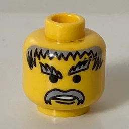 Minifig Head Chief, Moustache Gray Hair, and Eyebrows Print [Blocked Open Stud] / Yellow