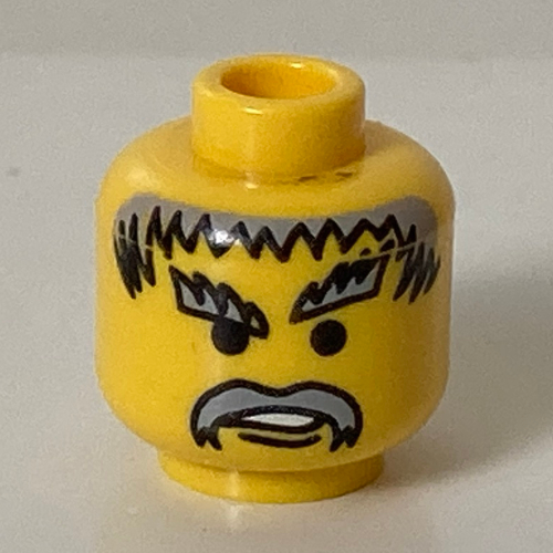 Lego Minifig Head Chief, Moustache Gray Hair, and Eyebrows Print [Blocked Open Stud] / Yellow