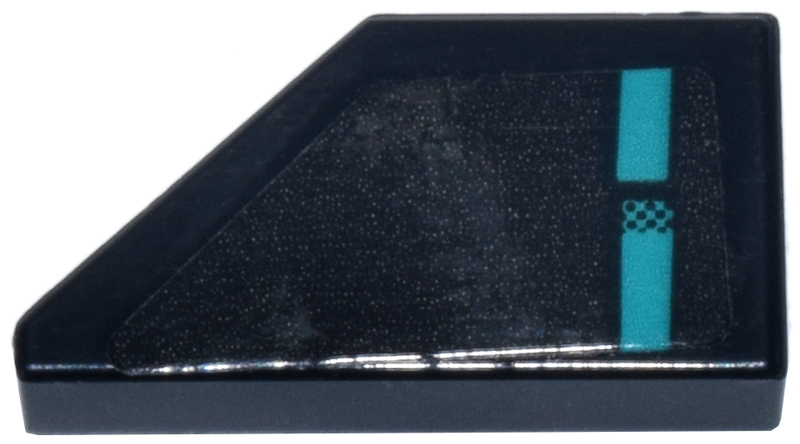 Lego Tile, Modified 1 x 2 Wedge Right with Dark Turquoise Lines and Checkerboard Pattern (Sticker) - Set 77244