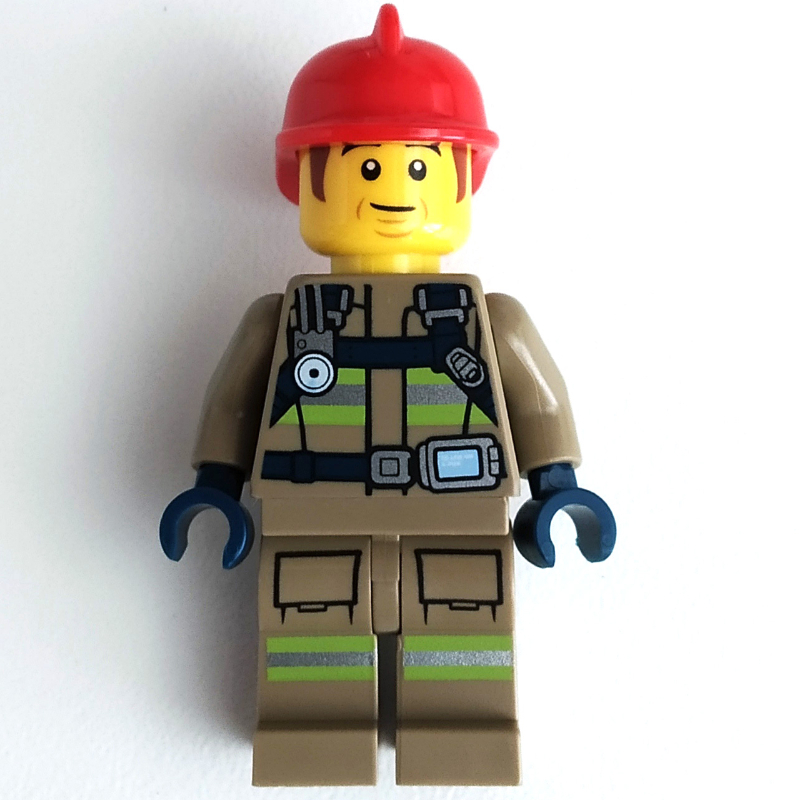 Lego Bob, Dark Tan Fire Suit, Red Helmet