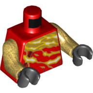 Lego Torso Robe with Dark Red Trim, White/Gold Flames Print, Pearl Gold Arms, Black Hands / Red