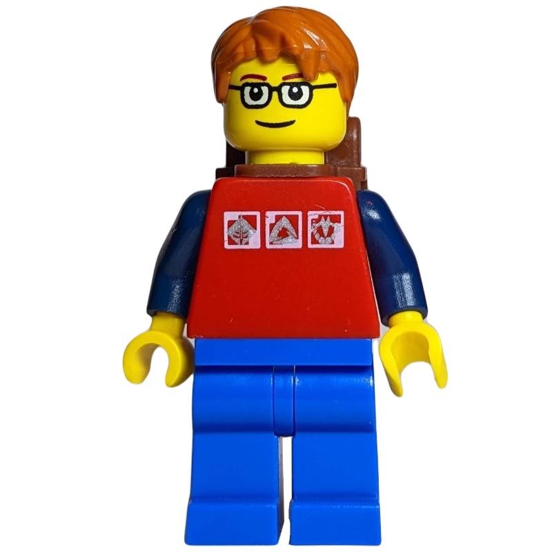 Lego Man - Red Torso, Blue Legs, Backpack