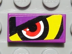 Tile 1 x 2 with Purple/Yellow Background and Red Eye Left Pattern (Sticker) - Set 8269 / Purple