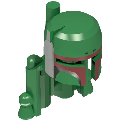 Lego Helmet, Rocket Pack with Boba Fett Colors Print, Dark Red Highlights / Green