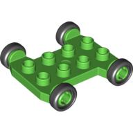 Lego Duplo Vehicle Base 4 x 4 with 2 x 4 Studs and Black Wheels / Bright Green