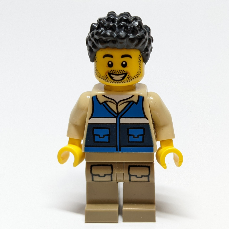 Lego Man, Blue Vest, Black Hair
