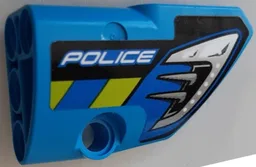 Technic, Panel Fairing # 2 Small Smooth Short, Side B with Silver Headlight, Blue and Lime Diagonal Stripes and 'POLICE' Pattern (Sticker) - Set 42091