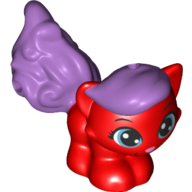 Lego Animal, Cat, Small Standing with Medium Lavender Bangs and Tail, Medium Azure Eyes and Bright Pink Nose Print (Treasure) / Red