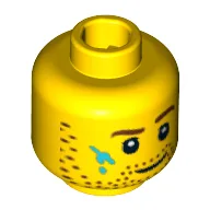 Minifig Head Painter, Beard Stubble, Brown Eyebrows and Paint Stains Print [Blocked Open Stud] / Yellow