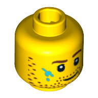 Lego Minifig Head Painter, Beard Stubble, Brown Eyebrows and Paint Stains Print [Blocked Open Stud] / Yellow