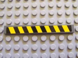 Tile 1 x 8 with Black and Yellow Danger Stripes Pattern (Sticker) - Set 7781