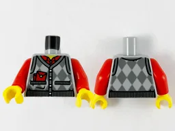 Torso Argyle Sweater Vest, Red Shirt and Envelopes, Dark Bluish Gray Hems and Patches Pattern / Red Arms / Yellow Hands