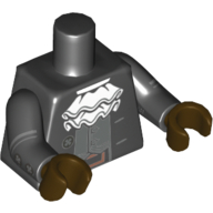 Lego Torso Coat with White Ruffle over Dark Bluish Gray Vest, Silver Buttons Print, Black Arms with Silver Buttons Print, Dark Brown Hands / Black