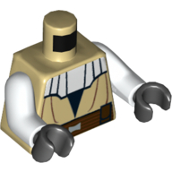 Lego Torso Jedi Robe, Dark Brown Belt Print, White Arms, Black Hands / Tan