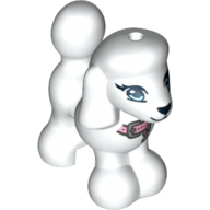Lego Animal, Dog, Poodle with Pink Collar, Blue Eyes, Black Nose and Mouth Print / White