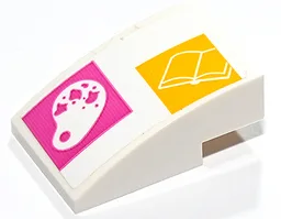 Slope, Curved 3 x 2 with Paint Palette and Open Book on Dark Pink and Yellow Squares Pattern (Sticker) - Set 41731