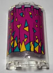 Cylinder Half 2 x 4 x 5 with 1 x 2 Cutout with Magenta Curtain with Dark Turquoise and Bright Light Orange Triangles Pattern (Sticker) - Set 41344