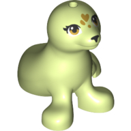 Lego Animal, Seal / Sea Lion with Brown Eyes, Olive Green Hearts Print / Yellowish Green