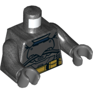 Lego Torso Armor, Batman Logo with and Gold Belt Print, Pearl Titanium Arms, Dark Bluish Gray Hands / Pearl Titanium