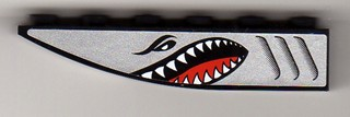 Lego Slope, Curved 6 x 1 Inverted with Shark Head on Silver Background Pattern Model Left (Sticker) - Set 8899
