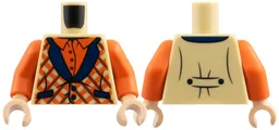 Torso Vest with Dark Blue Collar and Pockets over Reddish Orange Shirt Pattern / Reddish Orange Arms / Light Nougat Hands