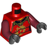 Lego Torso Samurai Armor with Gold Flames Print, Red Arms, Black Hands / Red