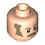 Lego Minifig Head Imperial Officer, Dark Tan Sideburns, Mustache Print [Hollow Stud] / Light Nougat